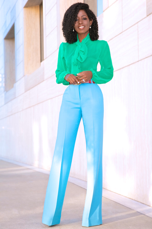 Style Pantry | Tie Front Blouse + High Waist Wide Leg Trousers