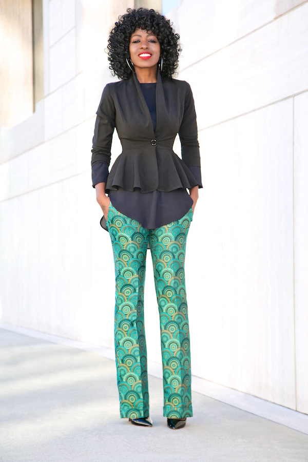 Style Pantry | Peplum Blazer + Tunic + Printed Jacquard Pants