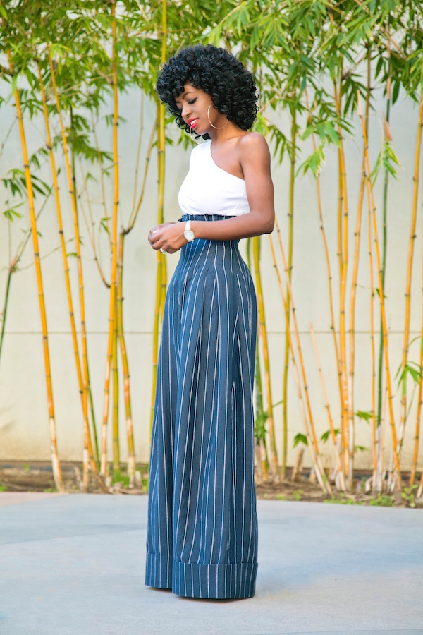One Shoulder Top + High Waist Striped Pants – StylePantry