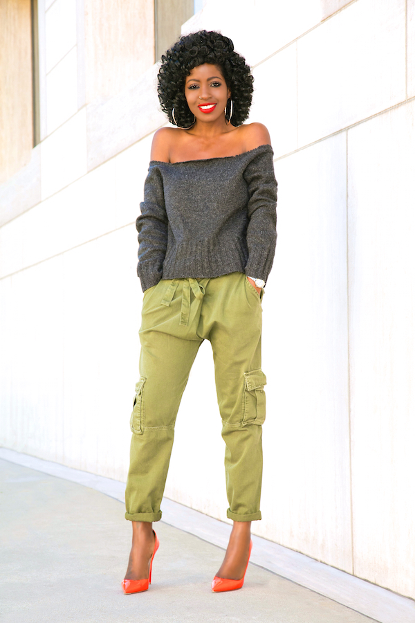 Style Pantry | DIY Off Shoulder Sweater + Cargo Khaki Pants