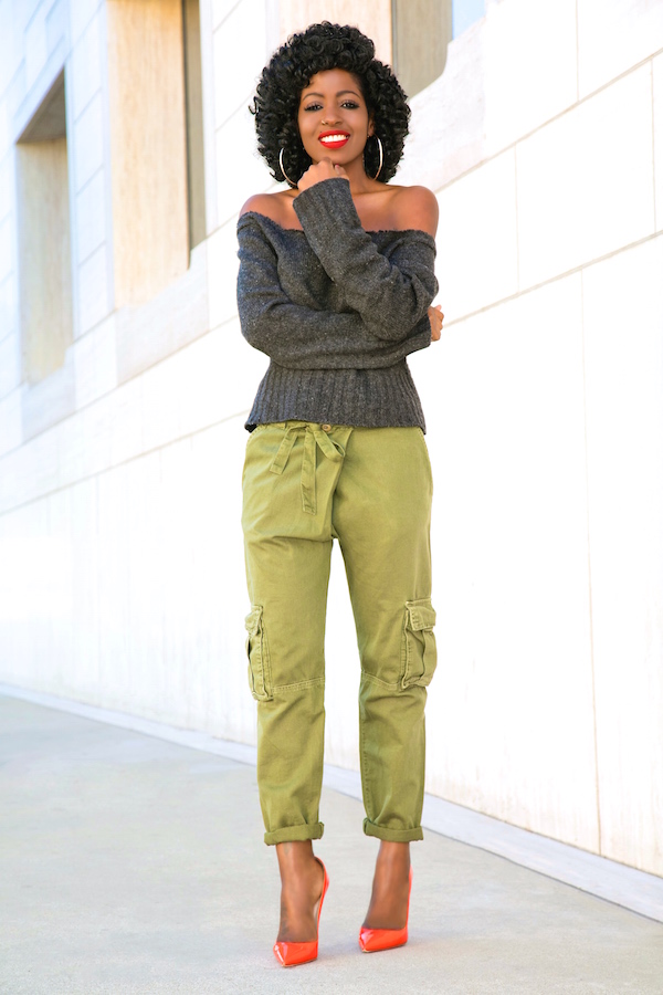 Style Pantry | DIY Off Shoulder Sweater + Cargo Khaki Pants