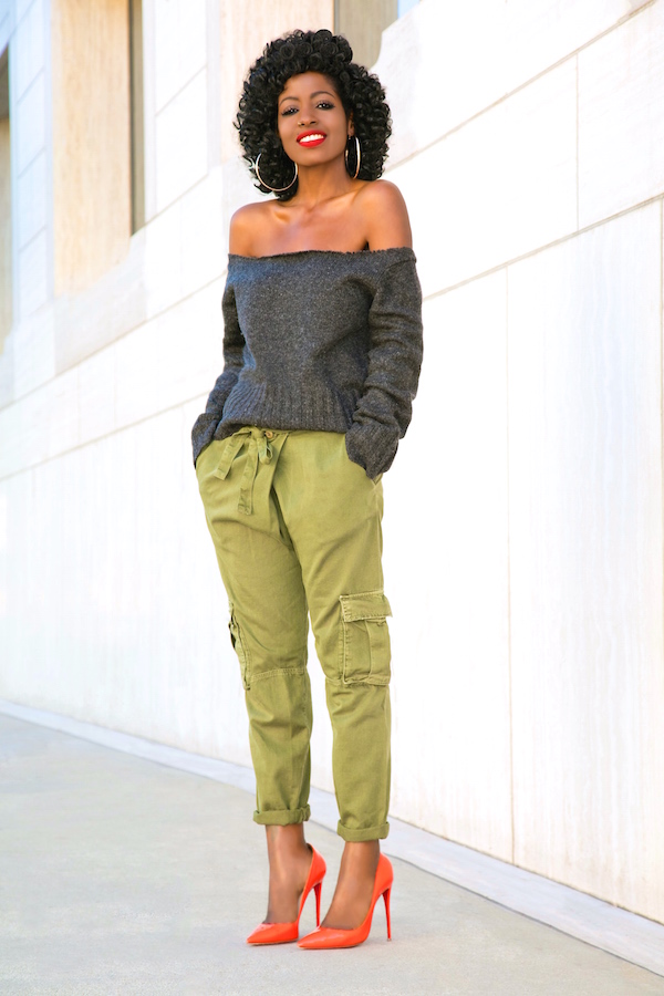 Style Pantry | DIY Off Shoulder Sweater + Cargo Khaki Pants