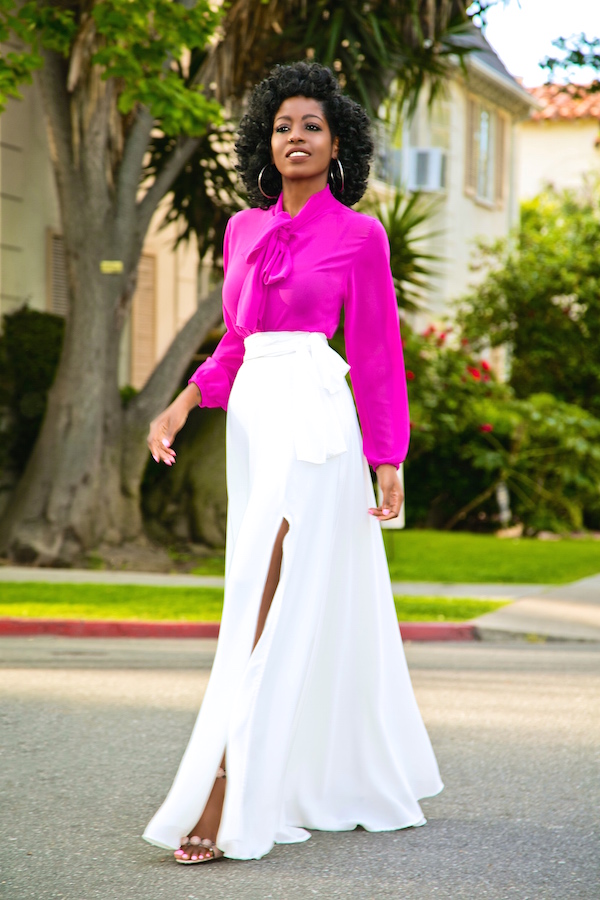 Style Pantry | Tie Front Blouse + Belted Maxi Skirt