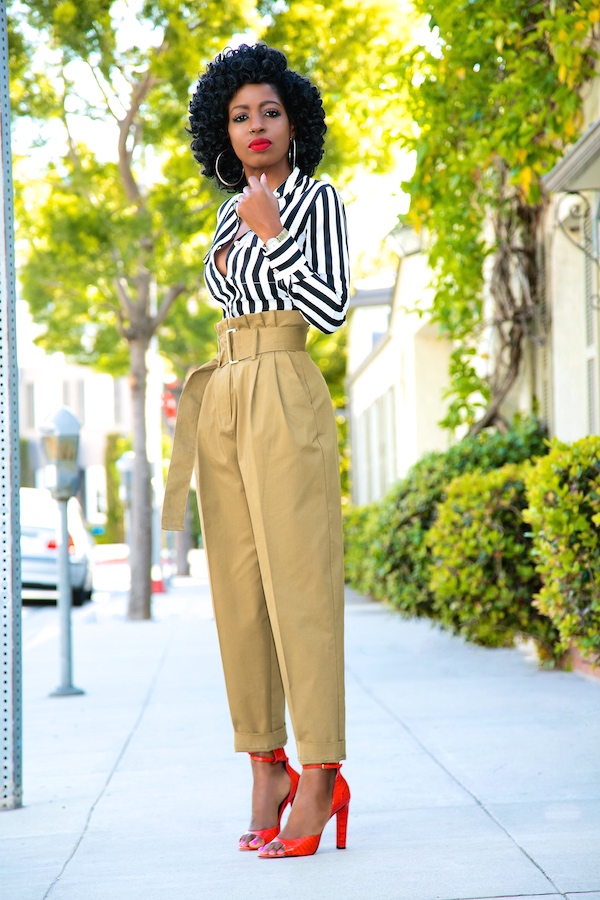 Style Pantry | Striped Button Down + High Waist Khaki Pants