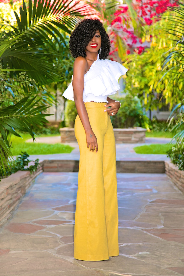 Style Pantry | One Shoulder Ruffle Top + High Waist Wide Leg Pants