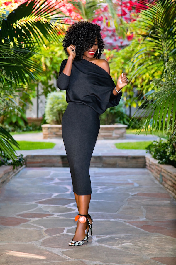 Black Slouchy Off Shoulder Midi Dress – StylePantry