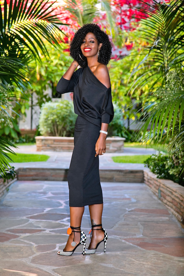 Black Slouchy Off Shoulder Midi Dress – StylePantry