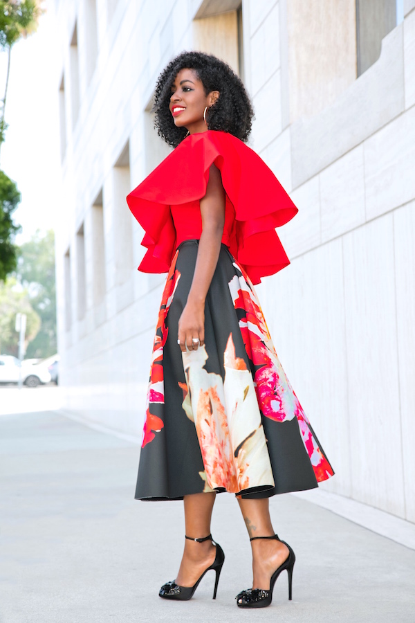 Ruffled One Shoulder Top + Floral Pleated Midi Skirt – StylePantry