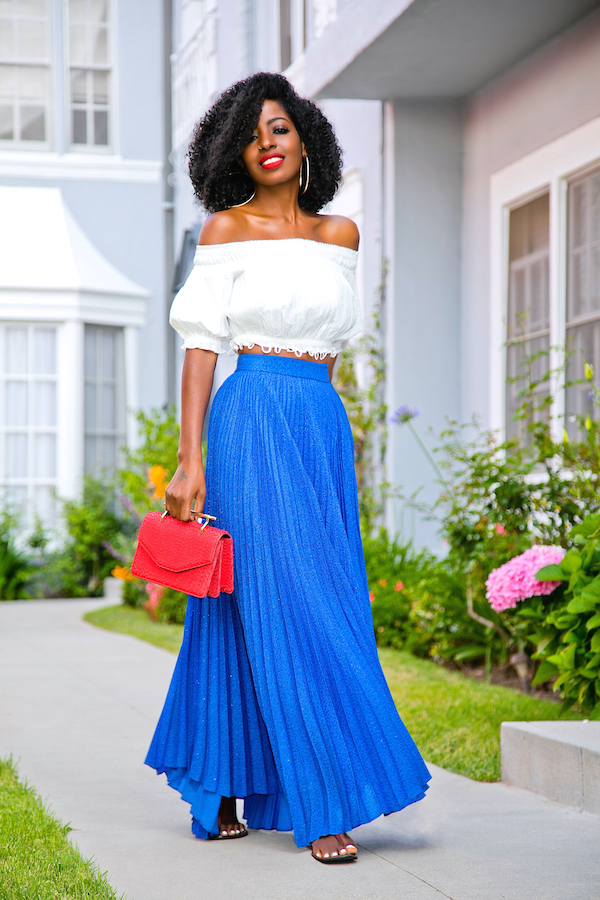 Off Shoulder Blouse + Pleated Maxi Skirt | Style Pantry | Bloglovin’