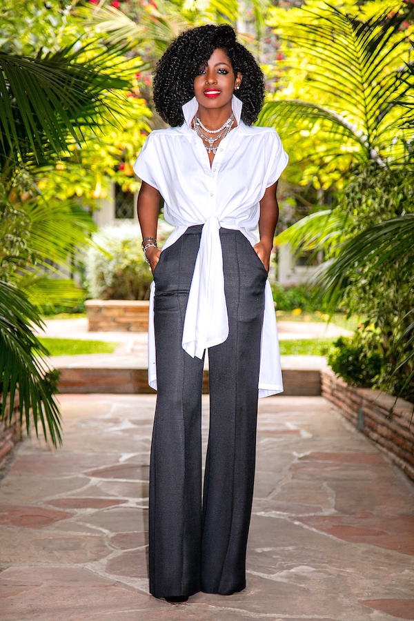Style Pantry | Tie Front Shirt Tunic + High Waist Wide Legs