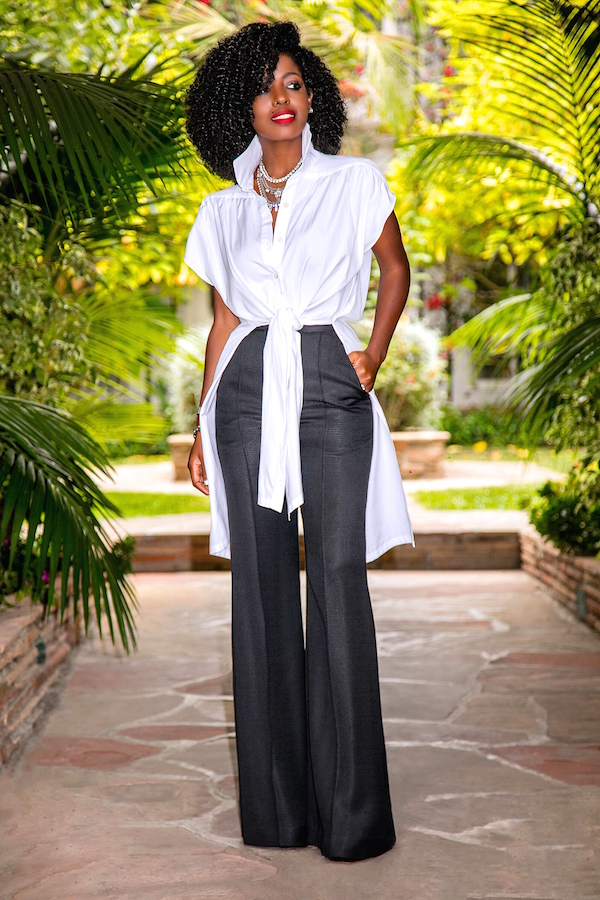 Style Pantry | Tie Front Shirt Tunic + High Waist Wide Legs