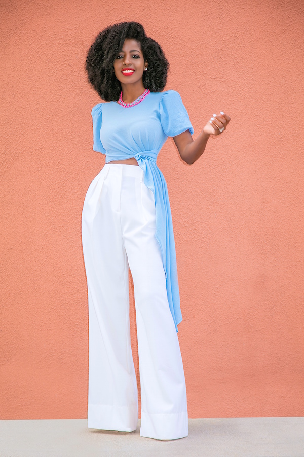 Style Pantry | Knotted Crop Top + High Waist Pleated Pants
