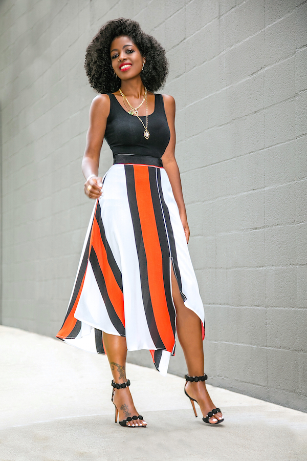 Style Pantry | Tank + Stripe Handkerchief Hem Midi Skirt