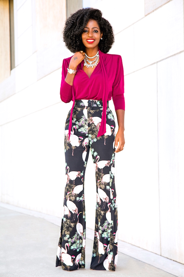 Style Pantry | Padded Shoulder Blouse + High Waist Flare Pants