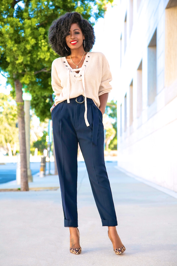Style Pantry | Laced Knit Sweater + High Waist Pegged Pants