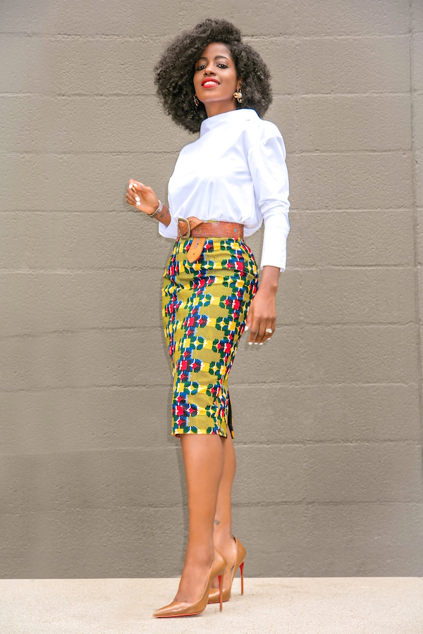 Style Pantry | Roll Neck Blouse + Print Pencil Skirt
