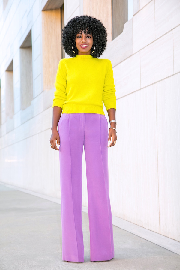 Neon Crew Neck Sweater + Lilac Wide Leg Pants – StylePantry