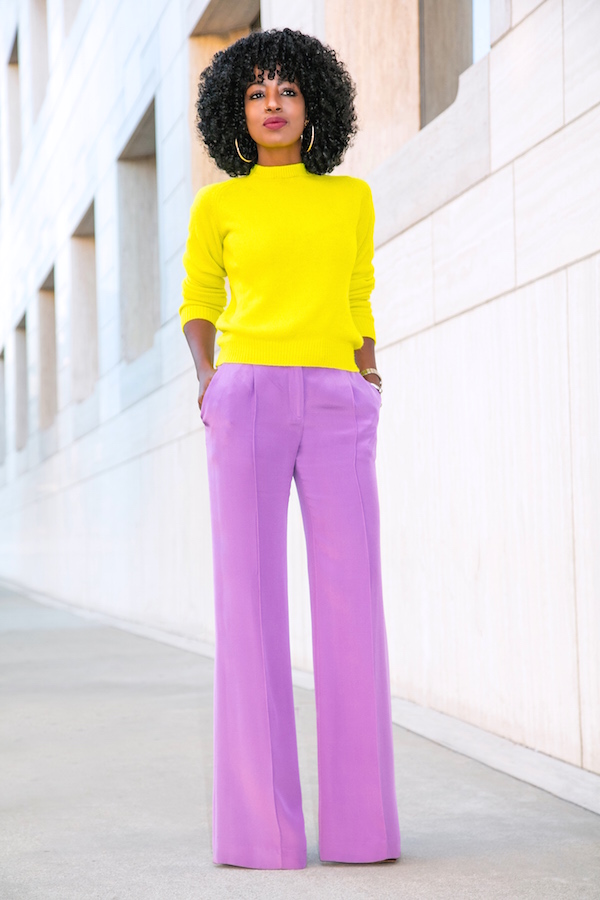 Neon Crew Neck Sweater + Lilac Wide Leg Pants – StylePantry