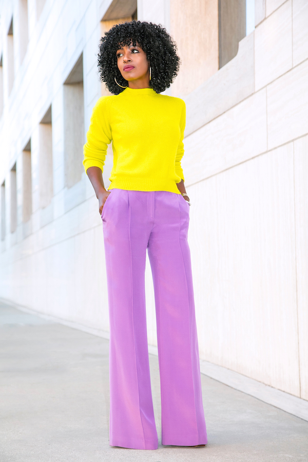 Neon Crew Neck Sweater + Lilac Wide Leg Pants – StylePantry