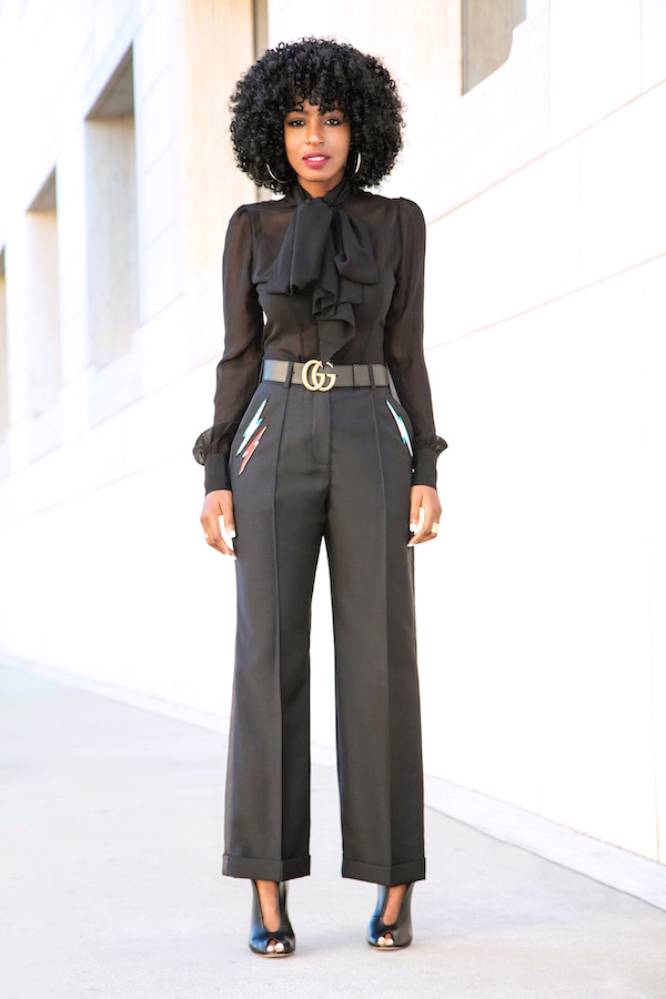 Style Pantry | Tie Front Blouse + Tuxedo Ankle Length Pants