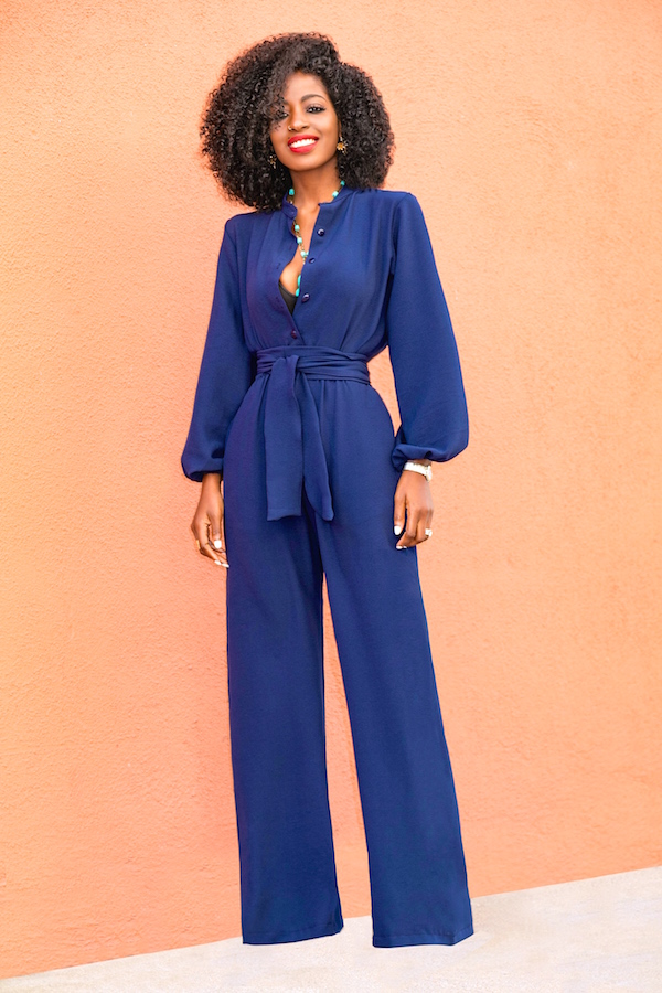 Style Pantry | Navy Bell Sleeve Wide Leg Jumpsuit