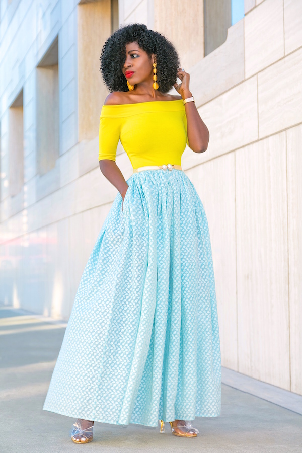 Style Pantry | Bardot Fitted Top + Tea Length Print Skirt