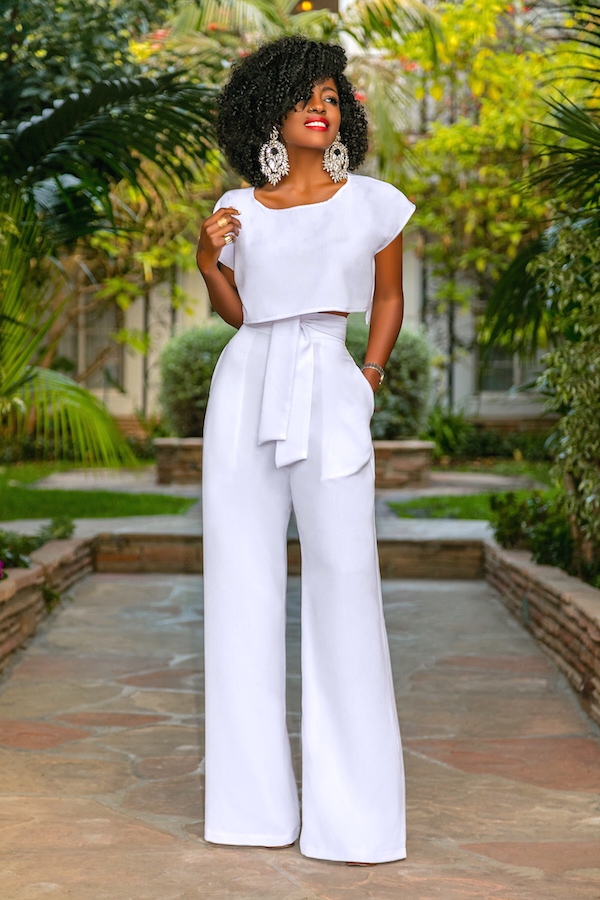Style Pantry | Side Slit Crop Top + High Waist Belted Pants