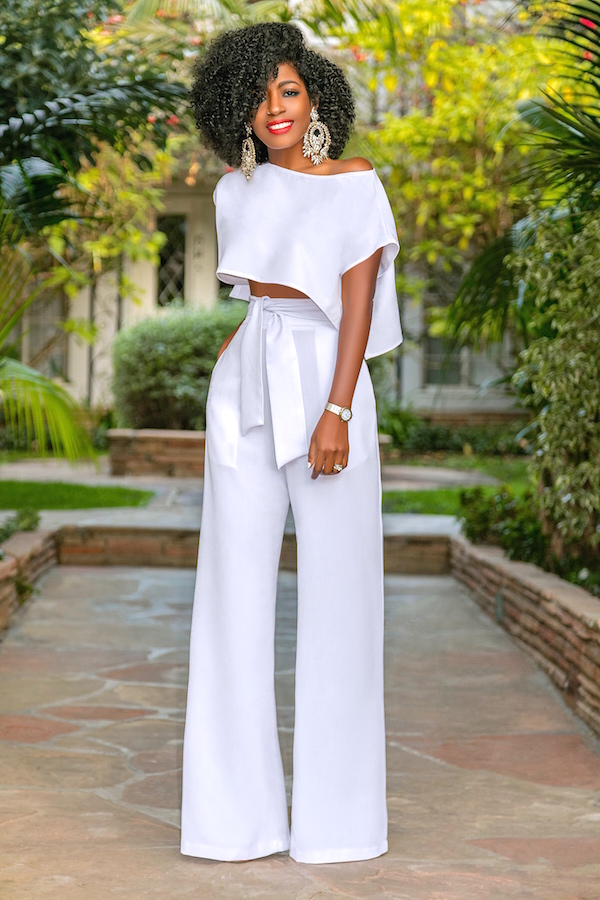Style Pantry | Side Slit Crop Top + High Waist Belted Pants