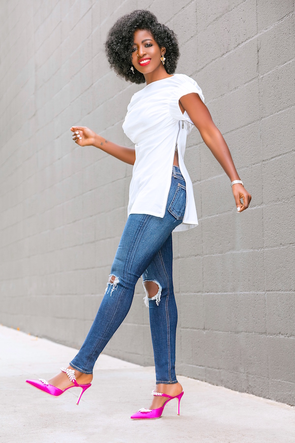 Ruched Side Zip Top + Ripped Skinny Jeans | Style Pantry | Bloglovin’