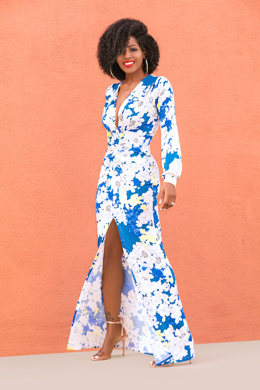 Style Pantry | Floral Deep V-Maxi Dress w/Ruching