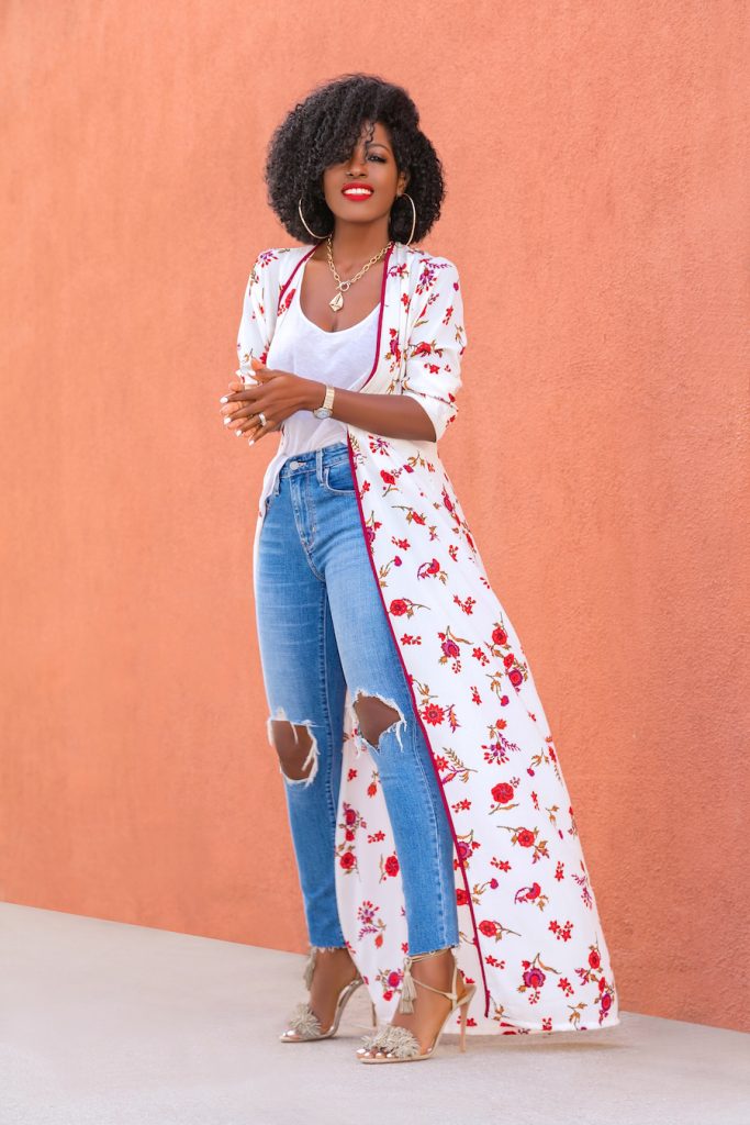 Style Pantry | Floral Kimono + Tank + Ripped Jeans