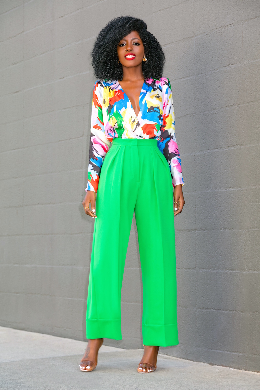 Floral Print Bodysuit + High Waist Ankle Length Pants – StylePantry