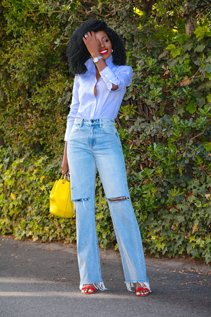 Style Pantry | Oxford Button Down Shirt + High Rise Straight Leg Jeans
