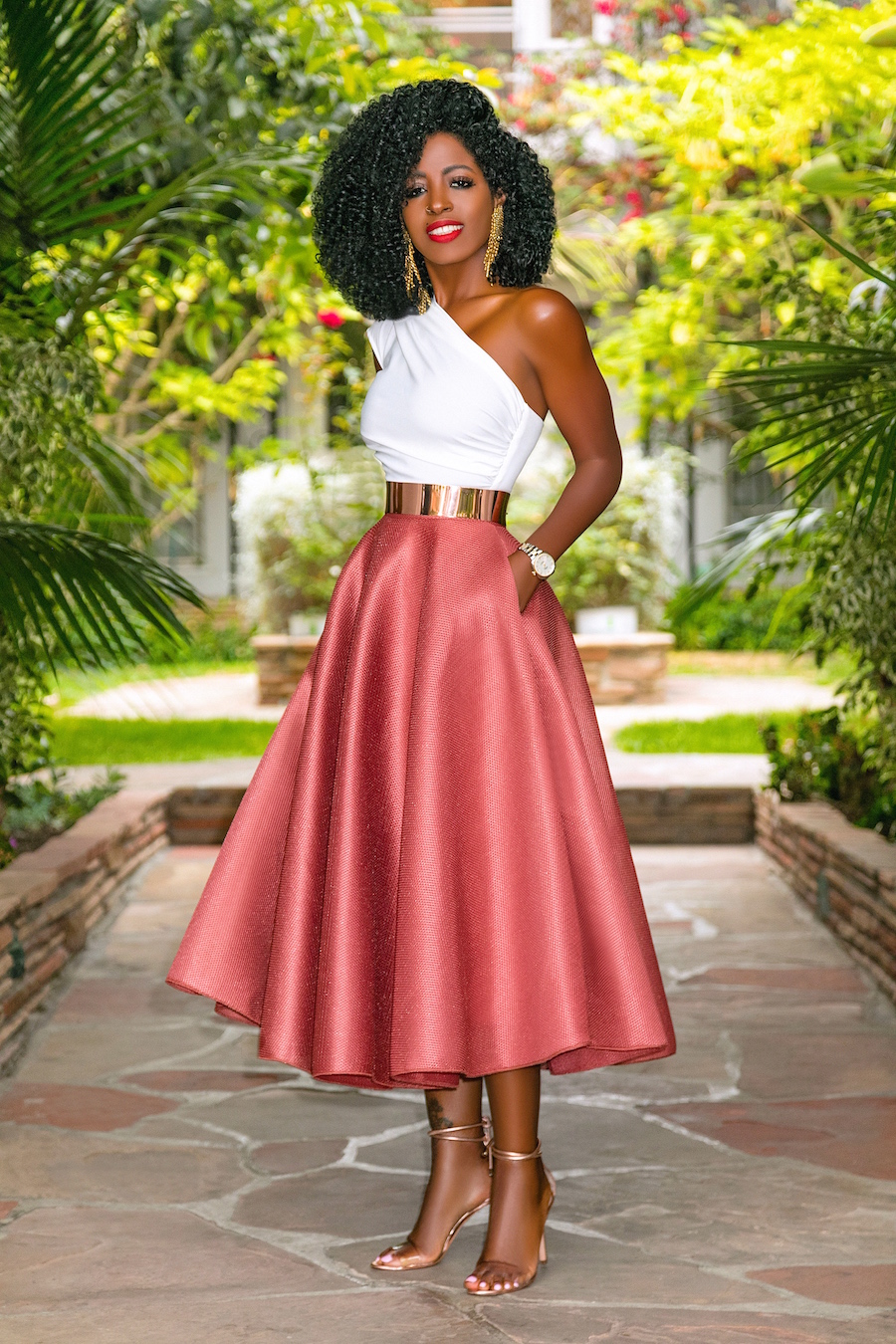 Style Pantry | One Shoulder Peplum Top + Mesh 50s Midi Skirt