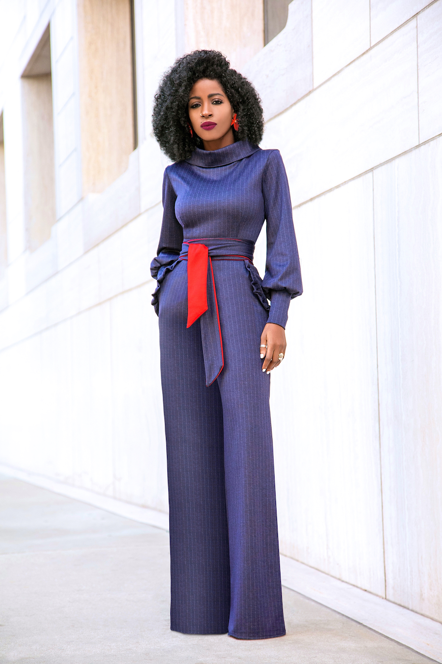 Folded Collar Navy Pinstripe Jumpsuit – StylePantry