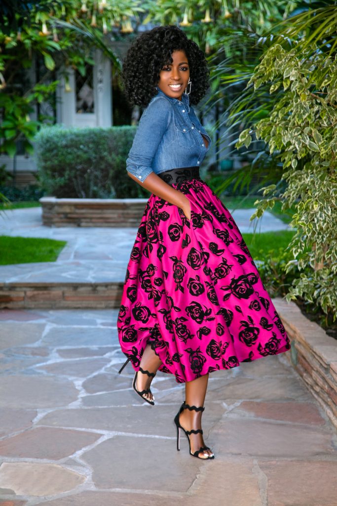 Style Pantry | Fitted Denim Shirt + Shirred Floral Skirt