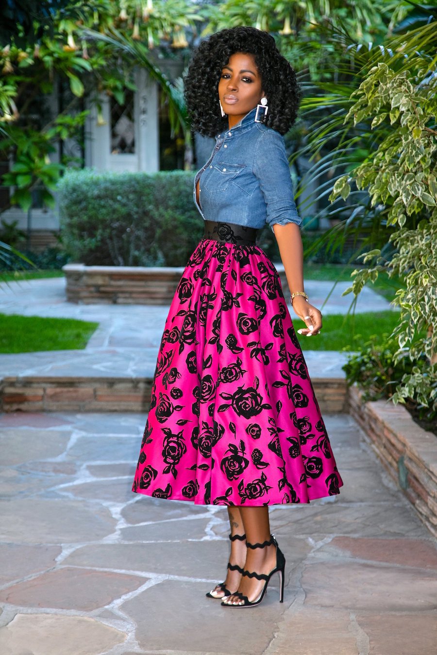 Fitted Denim Shirt + Shirred Floral Skirt – StylePantry