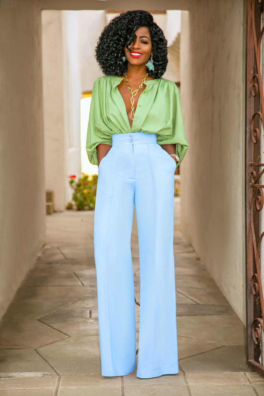 Billowy Sleeve Shirt + High Waist Pants – StylePantry