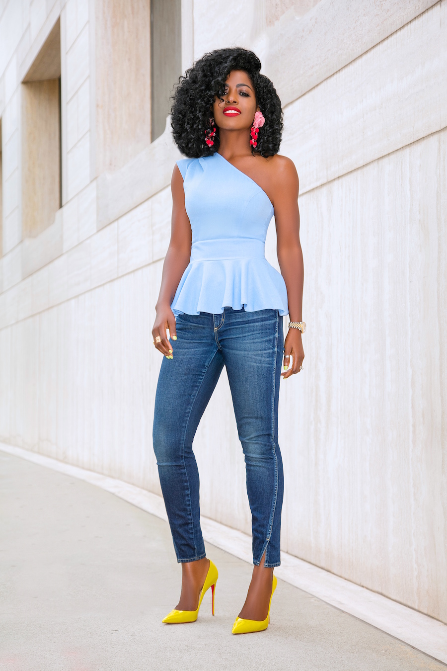 Style Pantry | One Shoulder Peplum + Twisted Seam Jeans