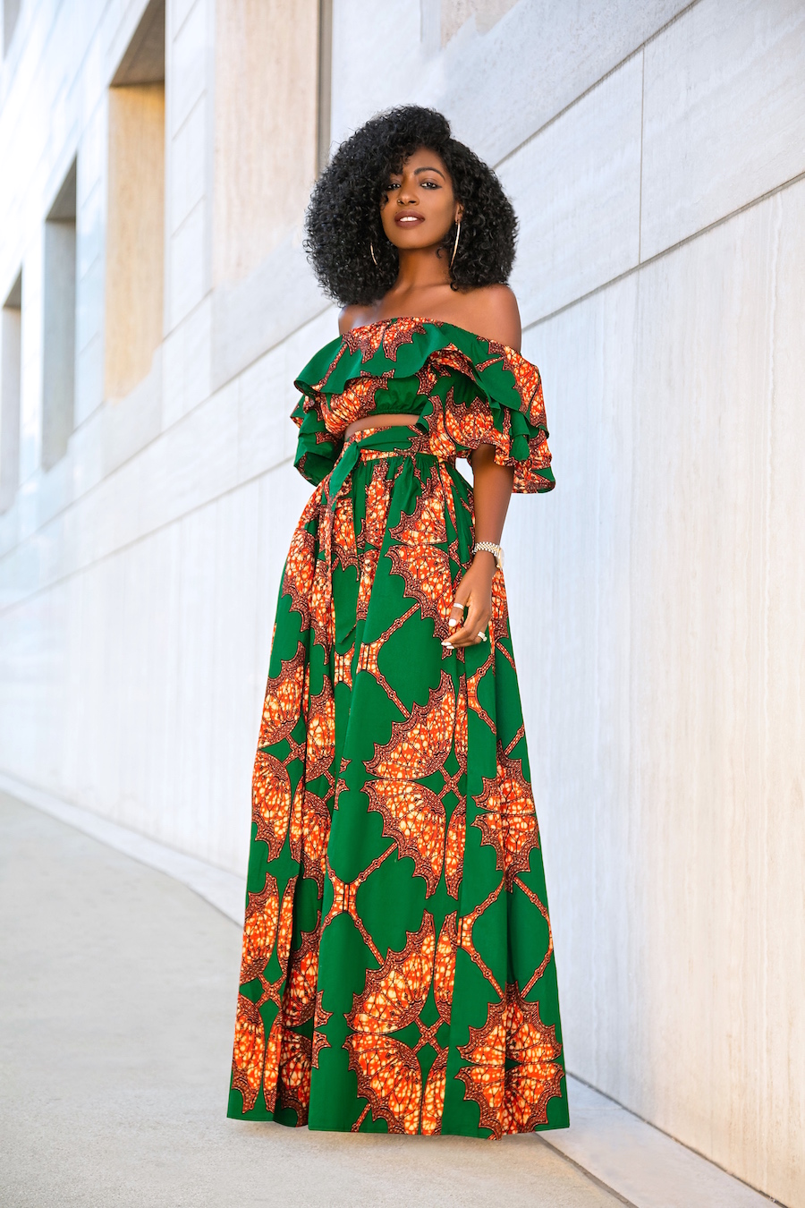 Ankara Print Crop Top + Front Slit Belted Skirt – StylePantry