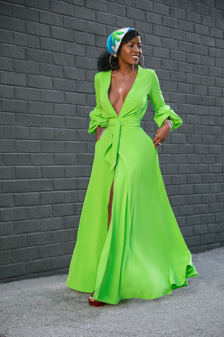 Button-Down Maxi Dress w/Billowy Sleeves – StylePantry