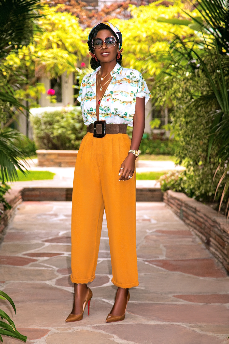 Style Pantry | Palm Tree Print Shirt + Pleated Pants