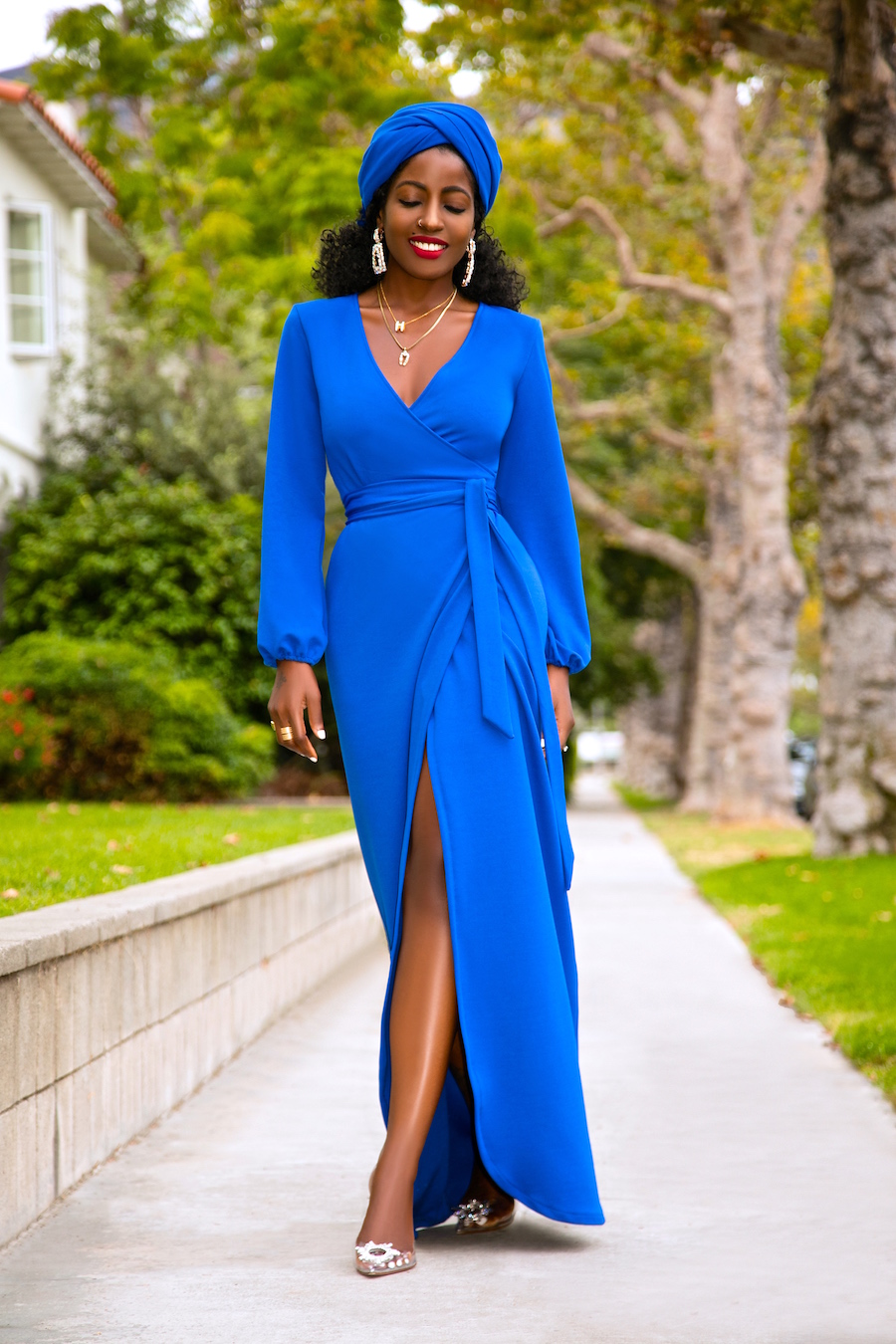 Cobalt Maxi Wrap Dress + Head Wrap – StylePantry