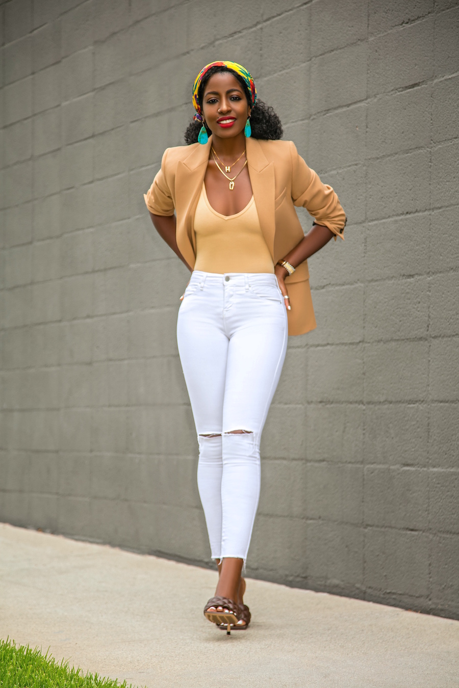 Style Pantry | Oversized Blazer + Bodysuit + Ripped White Jeans