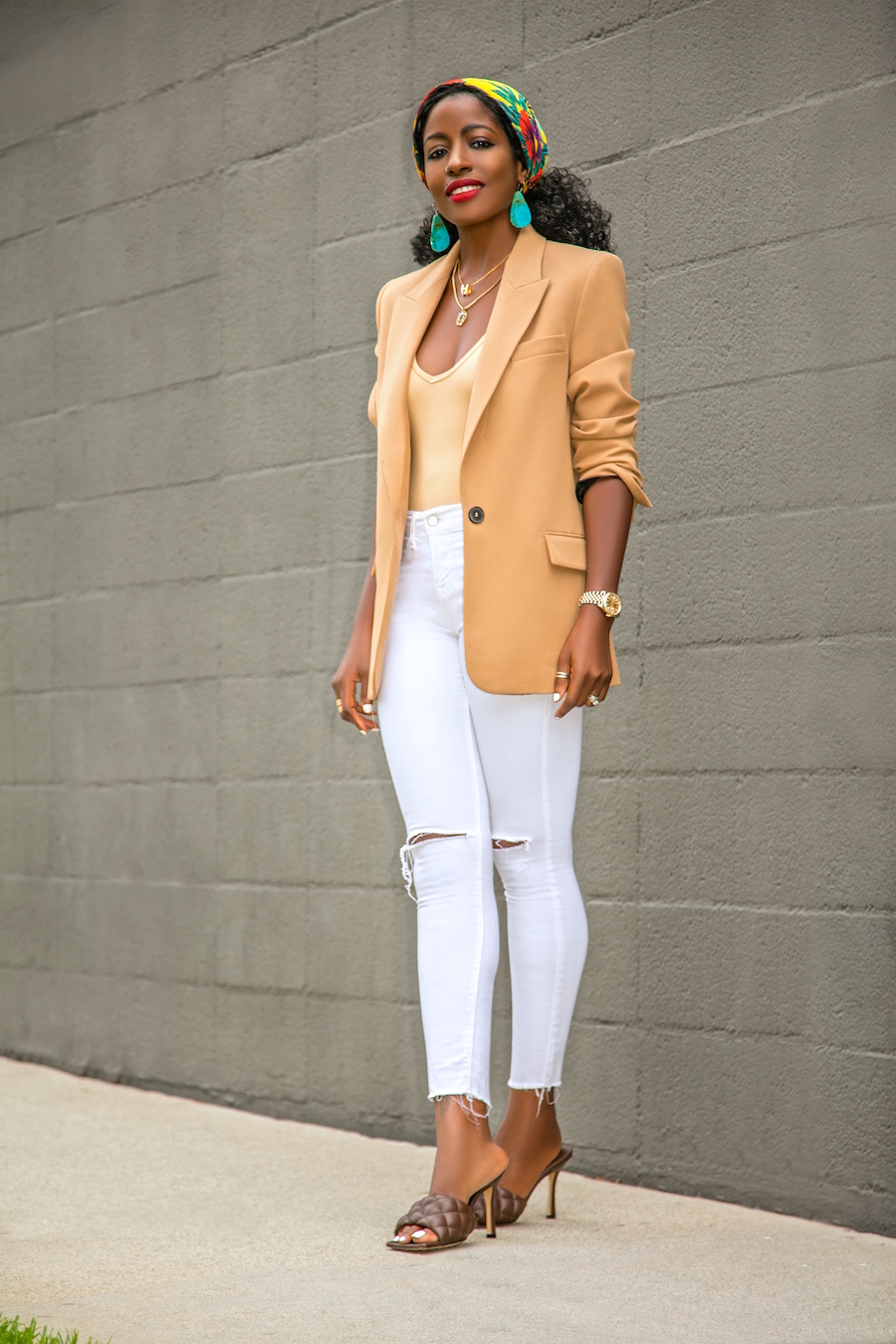 Style Pantry | Oversized Blazer + Bodysuit + Ripped White Jeans