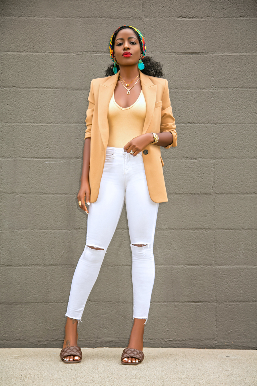 Style Pantry | Oversized Blazer + Bodysuit + Ripped White Jeans