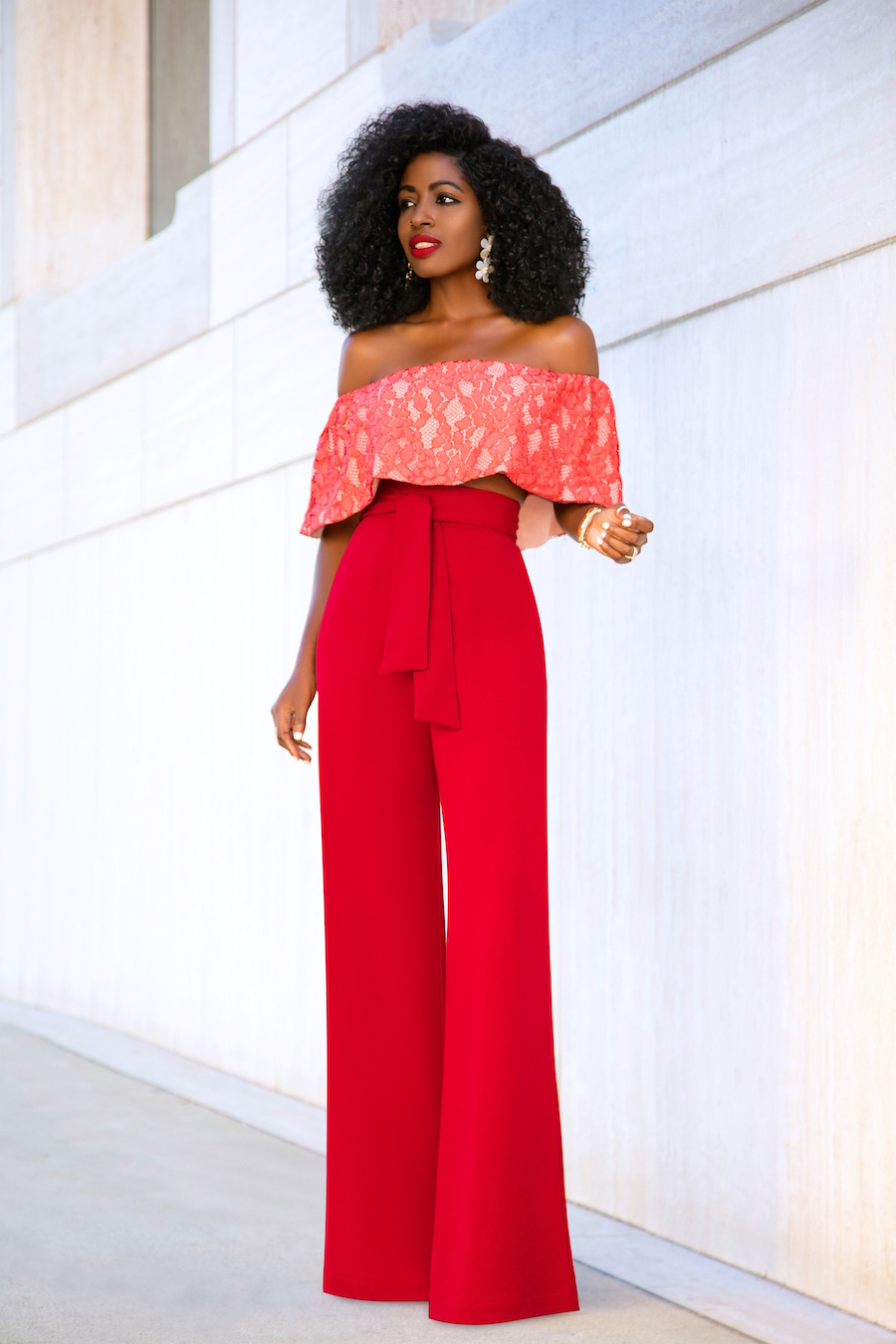 Off Shoulder Crop + Belted High Waist Pants – StylePantry