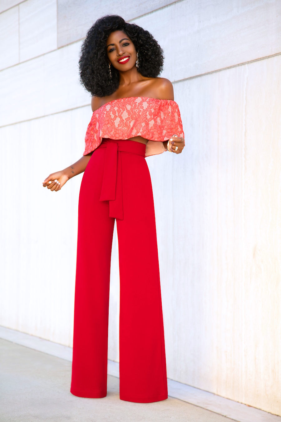 Off Shoulder Crop + Belted High Waist Pants – StylePantry