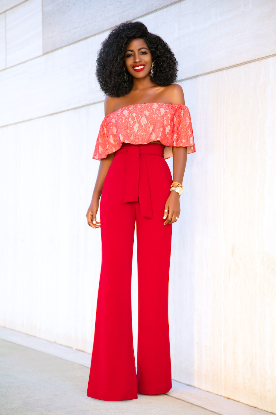 Off Shoulder Crop + Belted High Waist Pants – StylePantry