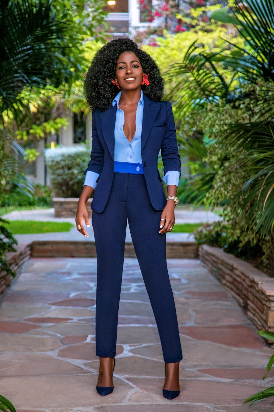 Style Pantry | Fitted Blazer + Button-Down + Contrast Waist Pants